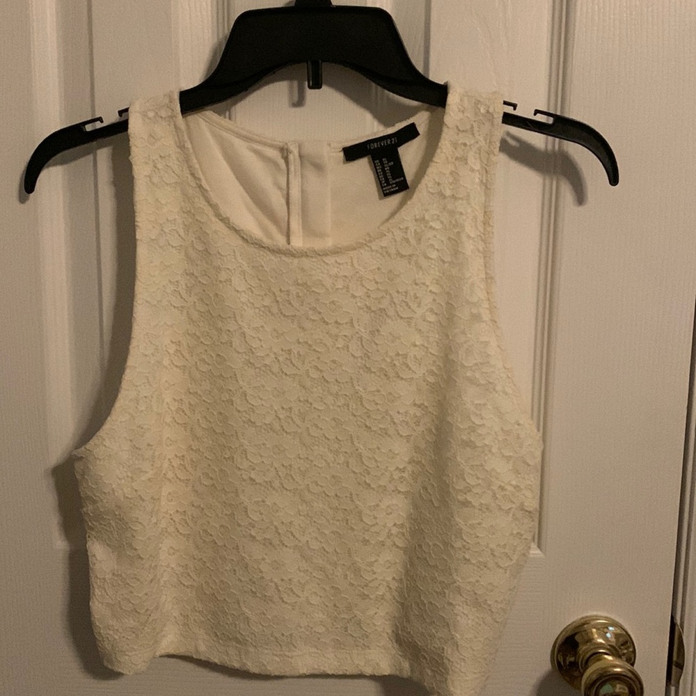 Forever 21 Cropped White Tank Top XL